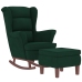 Sillón mecedora patas madera y taburete terciopelo verde oscuro