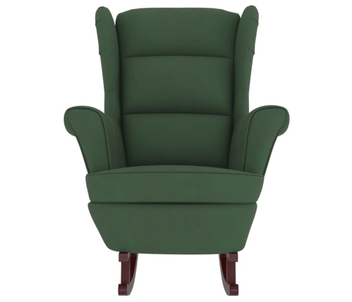 Sillón mecedora patas madera y taburete terciopelo verde oscuro