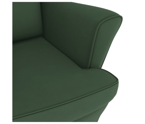 Sillón mecedora patas madera y taburete terciopelo verde oscuro