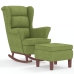 Sillón mecedora patas madera y taburete terciopelo verde claro