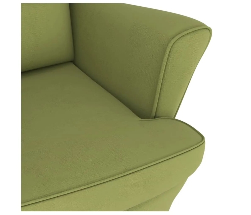 Sillón mecedora patas madera y taburete terciopelo verde claro