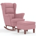 Sillón mecedora patas madera y taburete terciopelo rosa