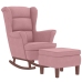 Sillón mecedora patas madera y taburete terciopelo rosa