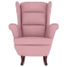 Sillón mecedora patas madera y taburete terciopelo rosa