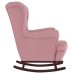 Sillón mecedora patas madera y taburete terciopelo rosa