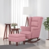 Sillón mecedora patas madera y taburete terciopelo rosa