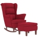 Sillón mecedora patas madera y taburete terciopelo rojo vino