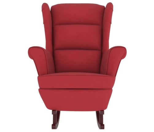 Sillón mecedora patas madera y taburete terciopelo rojo vino