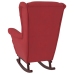 Sillón mecedora patas madera y taburete terciopelo rojo vino