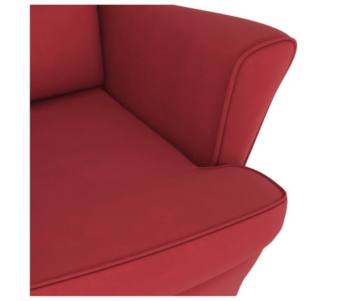 Sillón mecedora patas madera y taburete terciopelo rojo vino