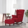 Sillón mecedora patas madera y taburete terciopelo rojo vino