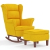 Sillón mecedora patas madera y taburete terciopelo amarillo