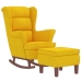 Sillón mecedora patas madera y taburete terciopelo amarillo