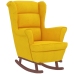 Sillón mecedora patas madera y taburete terciopelo amarillo