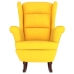 Sillón mecedora patas madera y taburete terciopelo amarillo