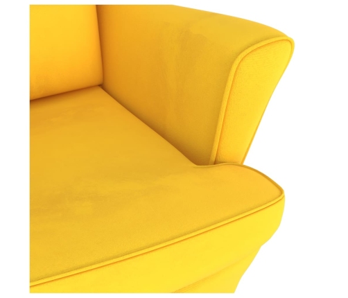 Sillón mecedora patas madera y taburete terciopelo amarillo