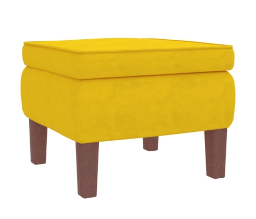 Sillón mecedora patas madera y taburete terciopelo amarillo