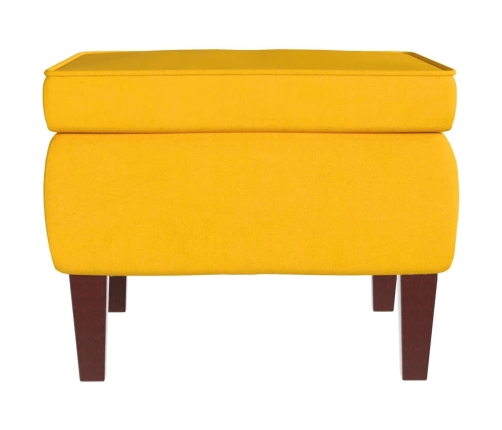 Sillón mecedora patas madera y taburete terciopelo amarillo