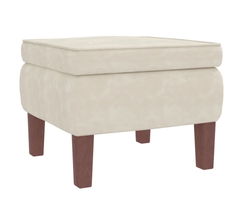 Sillón mecedora patas madera y taburete terciopelo color crema