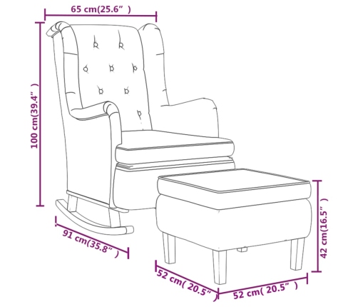 Sillón con patas mecedoras y taburete de tela gris claro