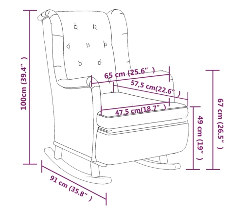 Sillón con patas mecedoras y taburete de tela gris claro