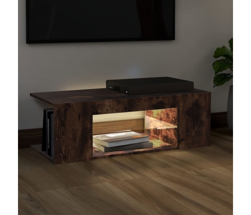 Mueble de TV con luces LED color roble ahumado 90x39x30 cm