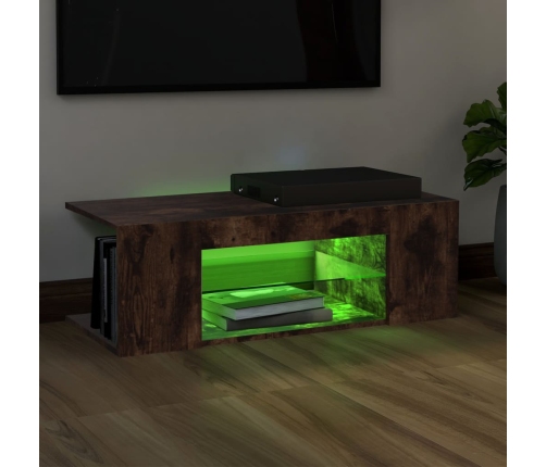 Mueble de TV con luces LED color roble ahumado 90x39x30 cm