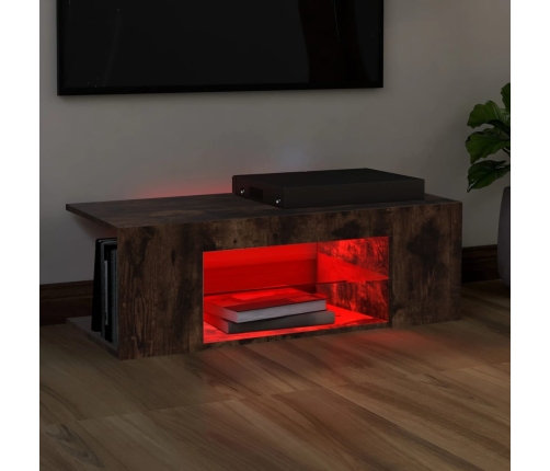 Mueble de TV con luces LED color roble ahumado 90x39x30 cm