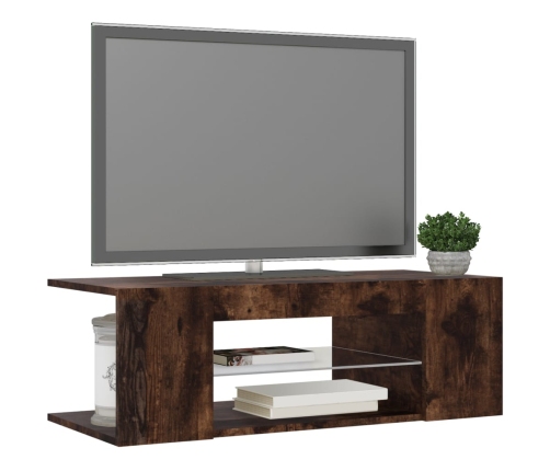 Mueble de TV con luces LED color roble ahumado 90x39x30 cm