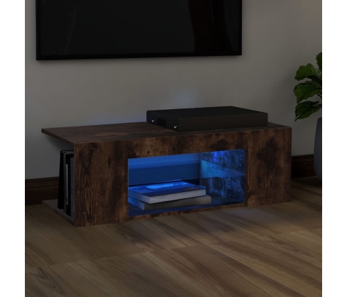 Mueble de TV con luces LED color roble ahumado 90x39x30 cm