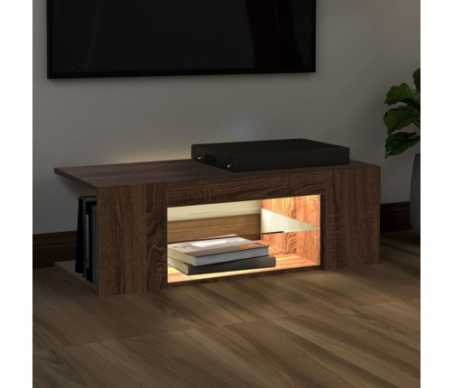 Mueble de TV con luces LED color roble marrón 90x39x30 cm