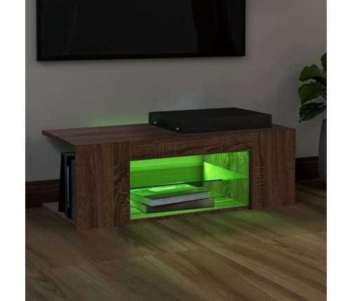 Mueble de TV con luces LED color roble marrón 90x39x30 cm