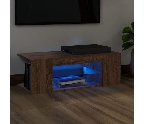 Mueble de TV con luces LED color roble marrón 90x39x30 cm