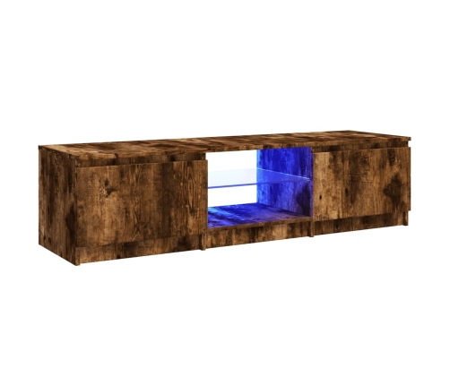 Mueble de TV con luces LED roble ahumado 140x40x35,5 cm