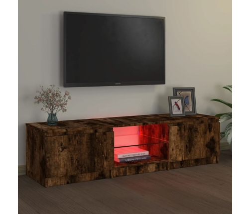 Mueble de TV con luces LED roble ahumado 140x40x35,5 cm