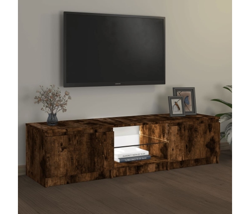 Mueble de TV con luces LED roble ahumado 140x40x35,5 cm