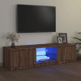 Mueble de TV con luces LED marrón roble 140x40x35,5 cm