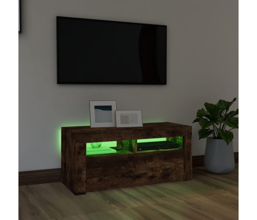 Mueble de TV con luces LED roble ahumado 90x35x40 cm