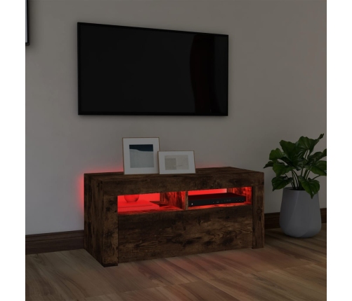 Mueble de TV con luces LED roble ahumado 90x35x40 cm