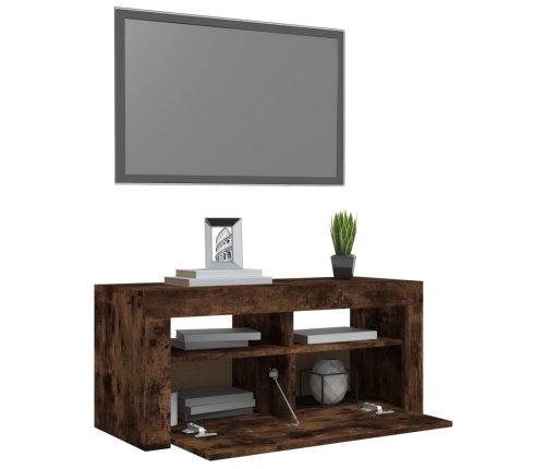 Mueble de TV con luces LED roble ahumado 90x35x40 cm