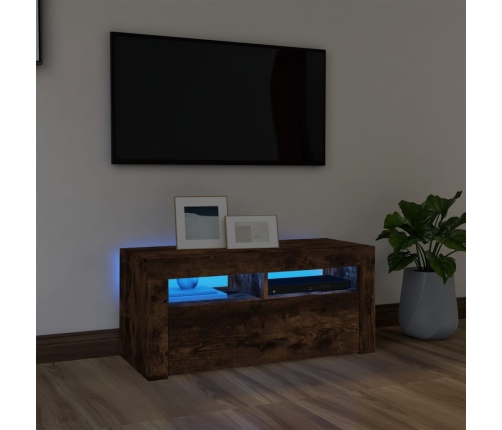 Mueble de TV con luces LED roble ahumado 90x35x40 cm