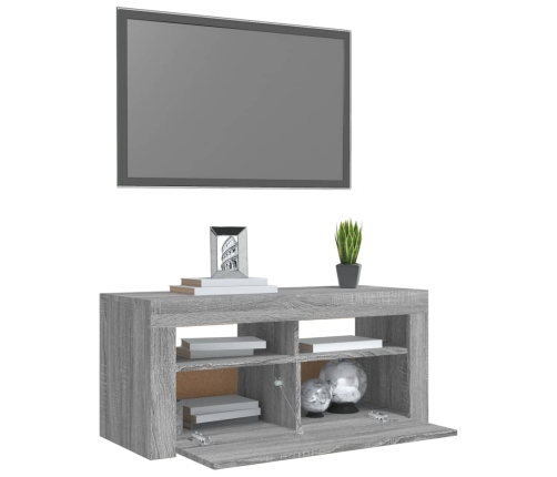 Mueble de TV con luces LED gris Sonoma 90x35x40 cm