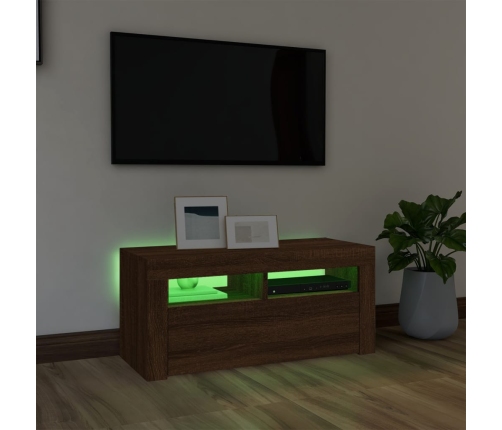 Mueble de TV con luces LED roble marrón 90x35x40 cm