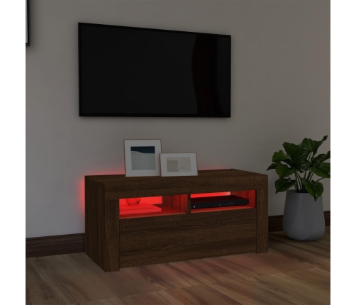 Mueble de TV con luces LED roble marrón 90x35x40 cm