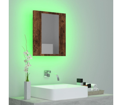 Armario de baño con espejo LED madera roble ahumado 40x12x45 cm