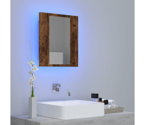 Armario de baño con espejo LED madera roble ahumado 40x12x45 cm