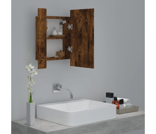 Armario de baño con espejo LED madera roble ahumado 40x12x45 cm