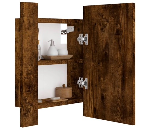 Armario de baño con espejo LED madera roble ahumado 40x12x45 cm