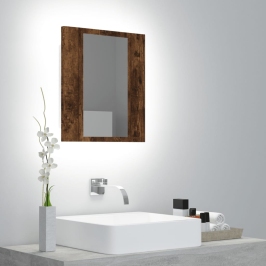 Armario de baño con espejo LED madera roble ahumado 40x12x45 cm