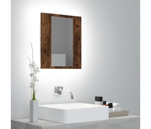 Armario de baño con espejo LED madera roble ahumado 40x12x45 cm